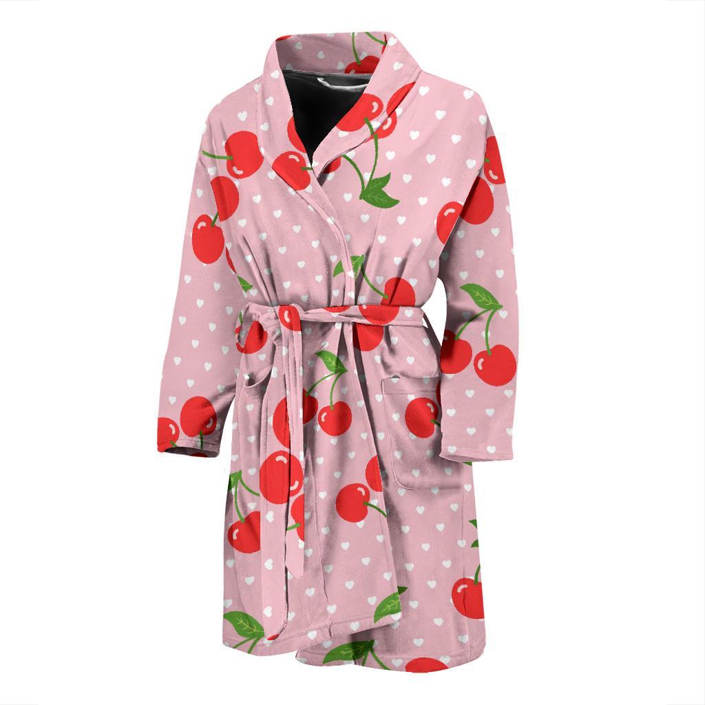 Cherry Heart Dot Pattern Print Men Long Robe-grizzshop