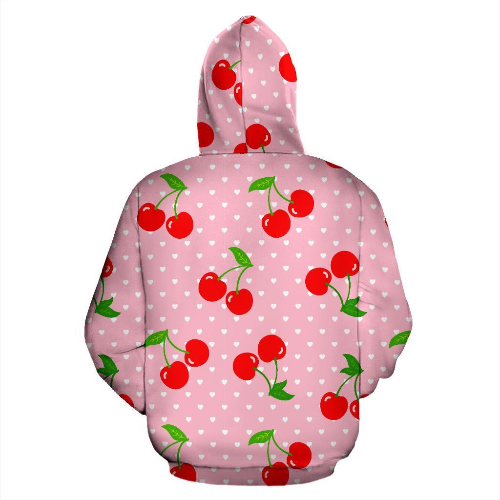 Cherry Heart Dot Pattern Print Men Women Pullover Hoodie-grizzshop