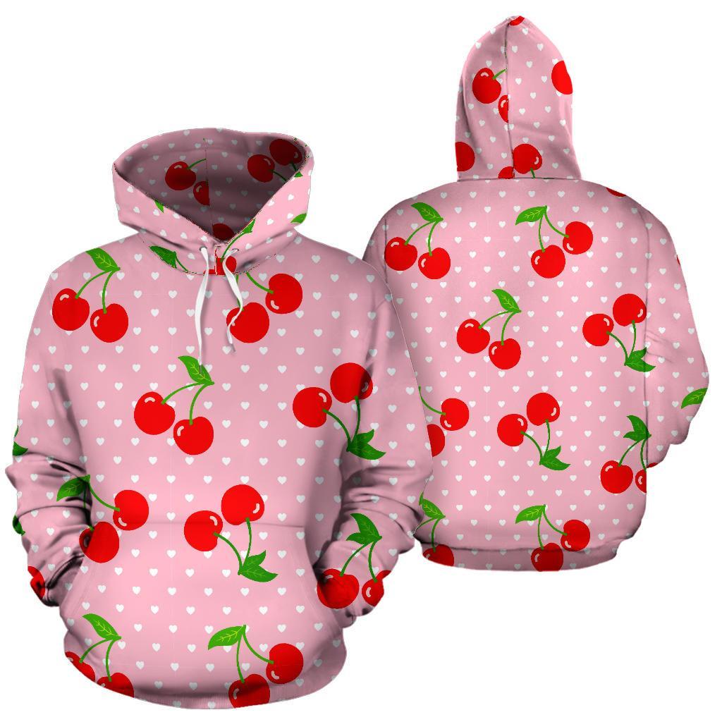 Cherry Heart Dot Pattern Print Men Women Pullover Hoodie-grizzshop