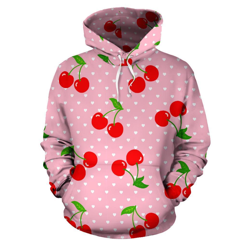 Cherry Heart Dot Pattern Print Men Women Pullover Hoodie-grizzshop