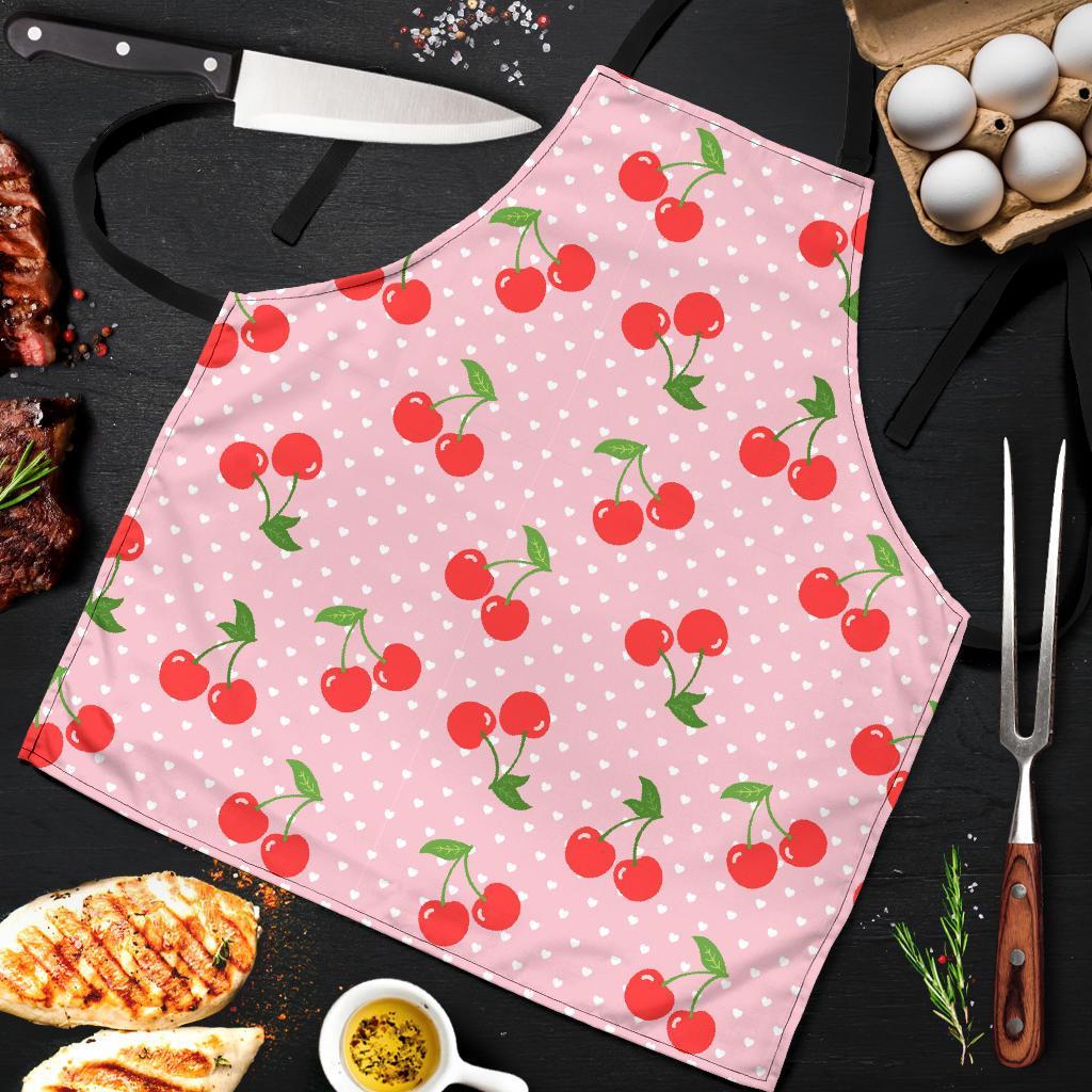 Cherry Heart Dot Pattern Print Men's Apron-grizzshop