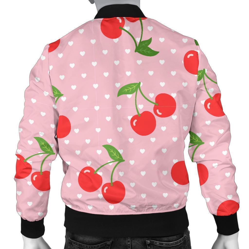 Cherry Heart Dot Pattern Print Men's Bomber Jacket-grizzshop