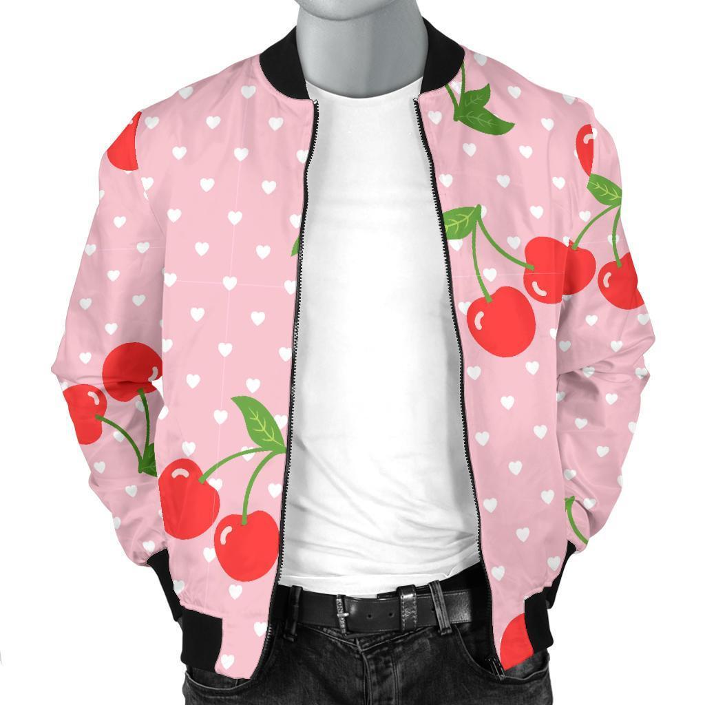 Cherry Heart Dot Pattern Print Men's Bomber Jacket-grizzshop