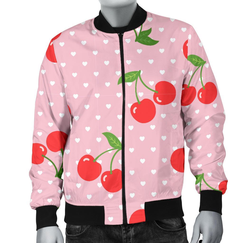 Cherry Heart Dot Pattern Print Men's Bomber Jacket-grizzshop