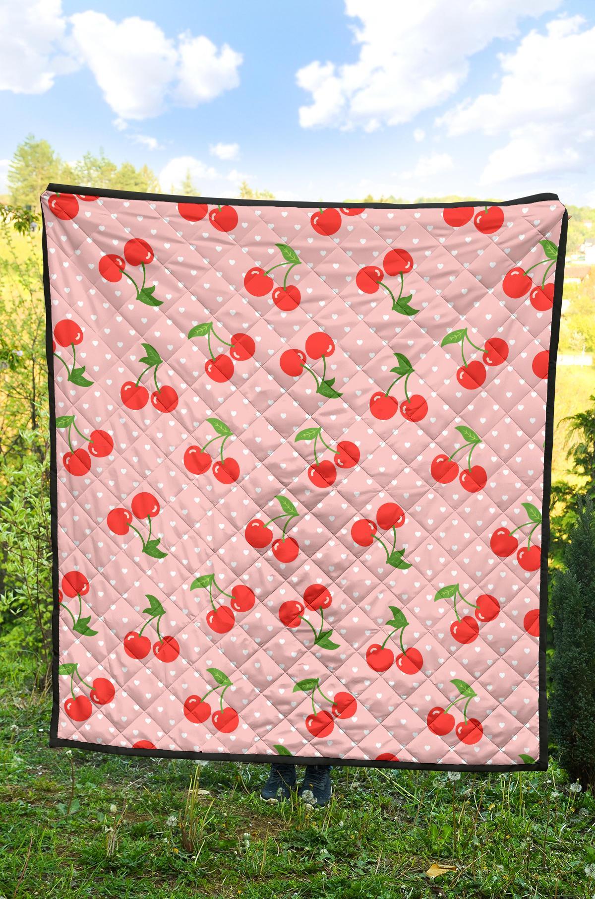 Cherry Heart Dot Pattern Print Quilt-grizzshop