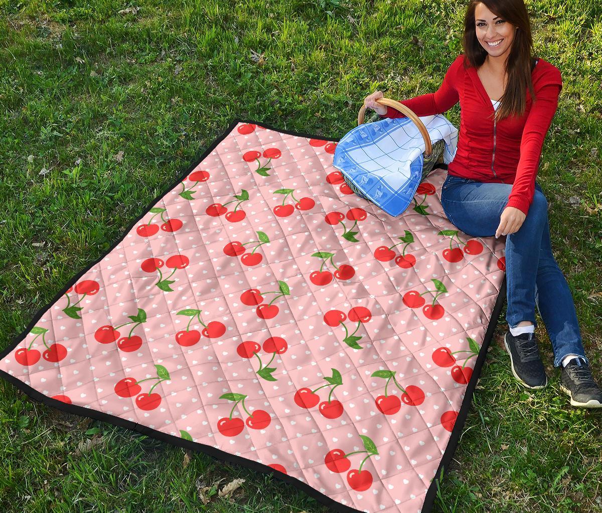 Cherry Heart Dot Pattern Print Quilt-grizzshop