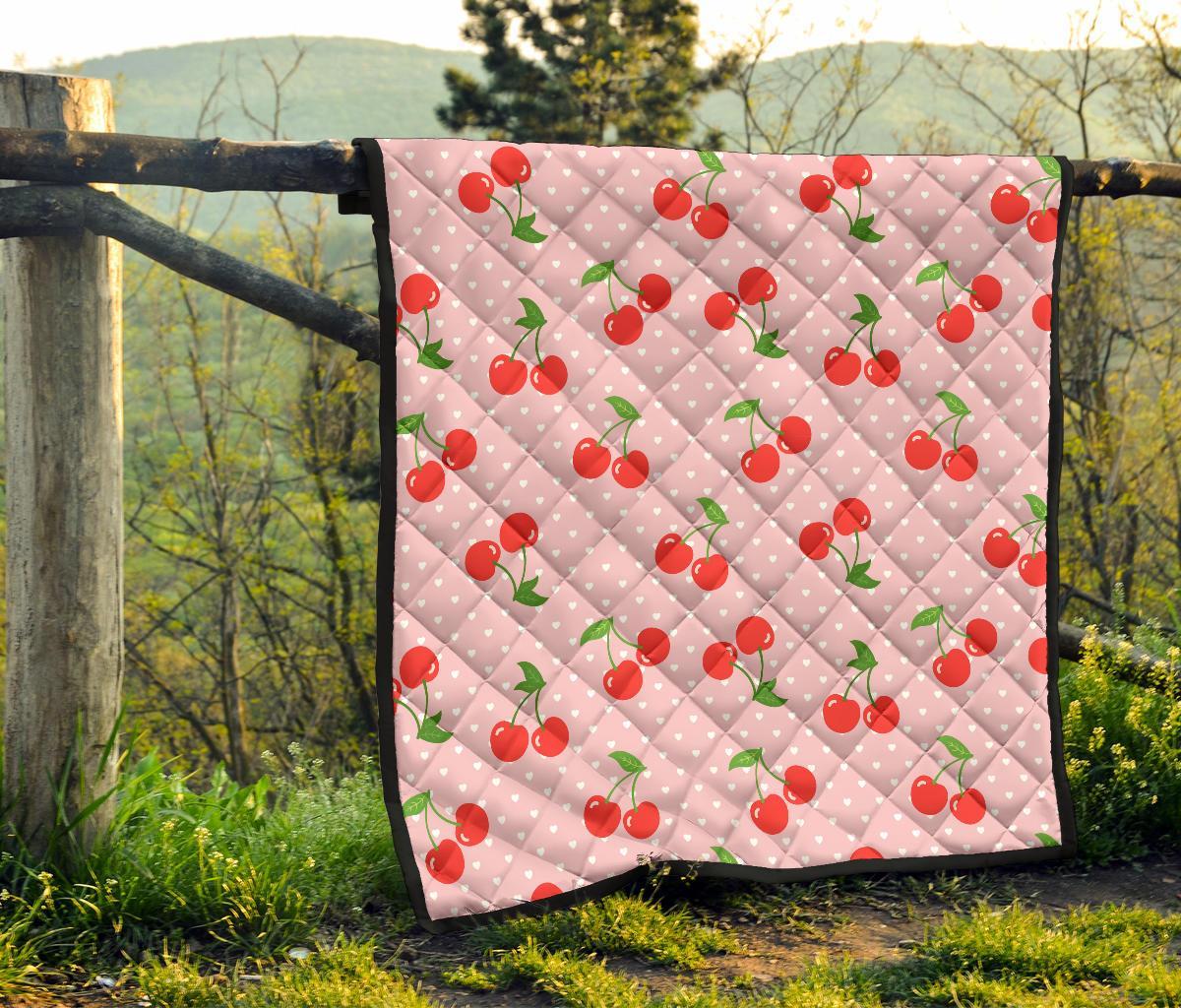 Cherry Heart Dot Pattern Print Quilt-grizzshop