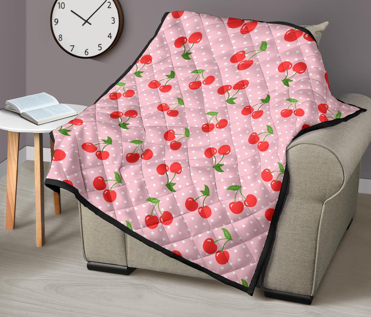 Cherry Heart Dot Pattern Print Quilt-grizzshop