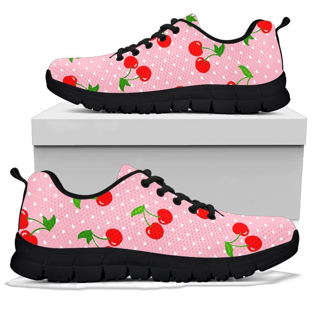 Cherry Heart Dot Pattern Print Sneaker Shoes For Men Women-grizzshop