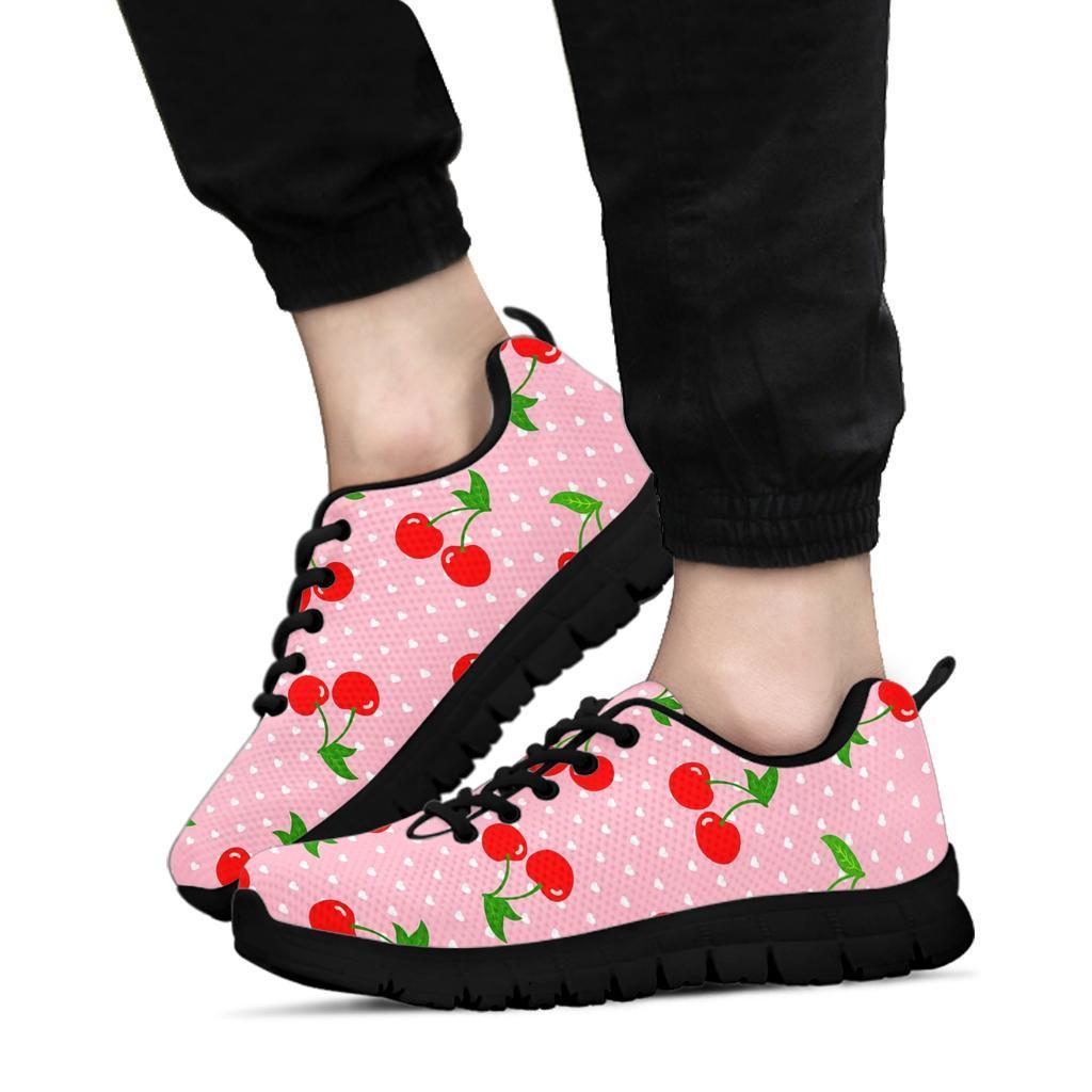 Cherry Heart Dot Pattern Print Sneaker Shoes For Men Women-grizzshop