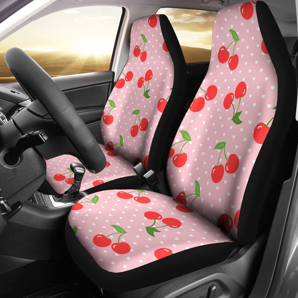 Cherry Heart Dot Pattern Print Universal Fit Car Seat Covers-grizzshop