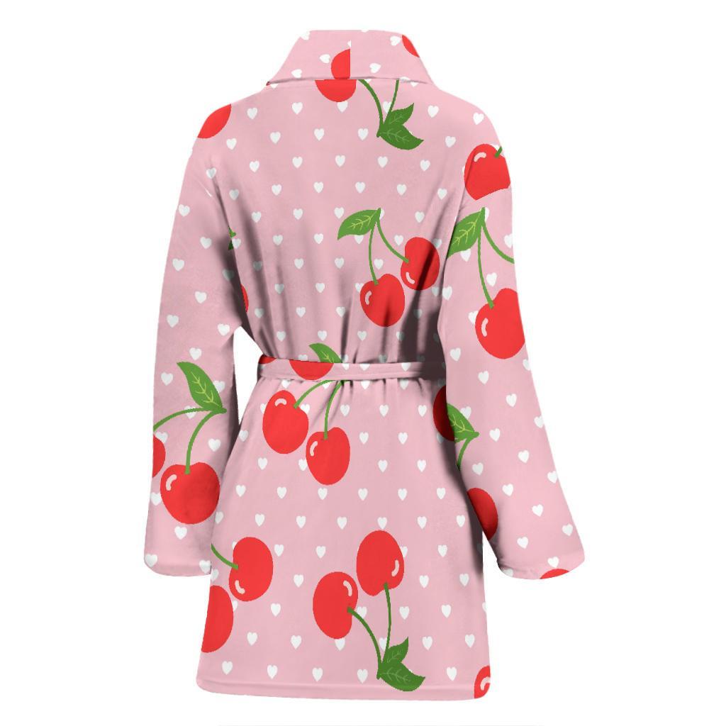 Cherry Heart Dot Pattern Print Women Long Robe-grizzshop