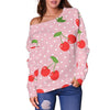 Cherry Heart Dot Pattern Print Women Off Shoulder Sweatshirt-grizzshop