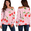 Cherry Heart Dot Pattern Print Women Off Shoulder Sweatshirt-grizzshop