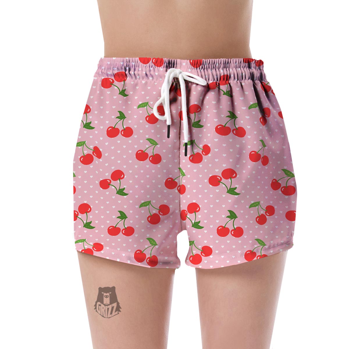 Cherry Heart Dot Pattern Print Women's Shorts-grizzshop