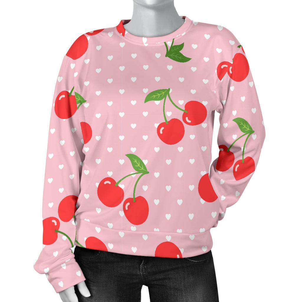 Cherry Heart Dot Pattern Print Women's Sweatshirt-grizzshop