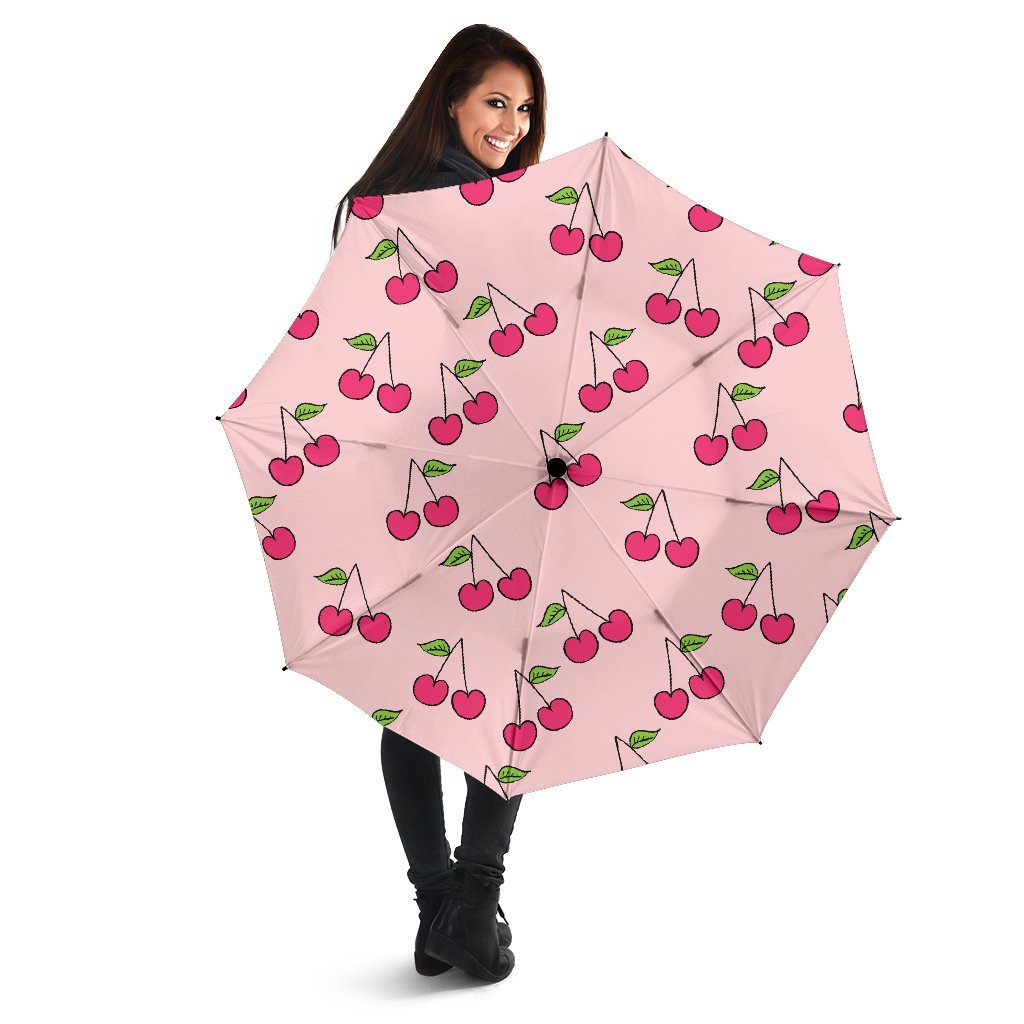 Cherry Pattern Print Automatic Foldable Umbrella-grizzshop