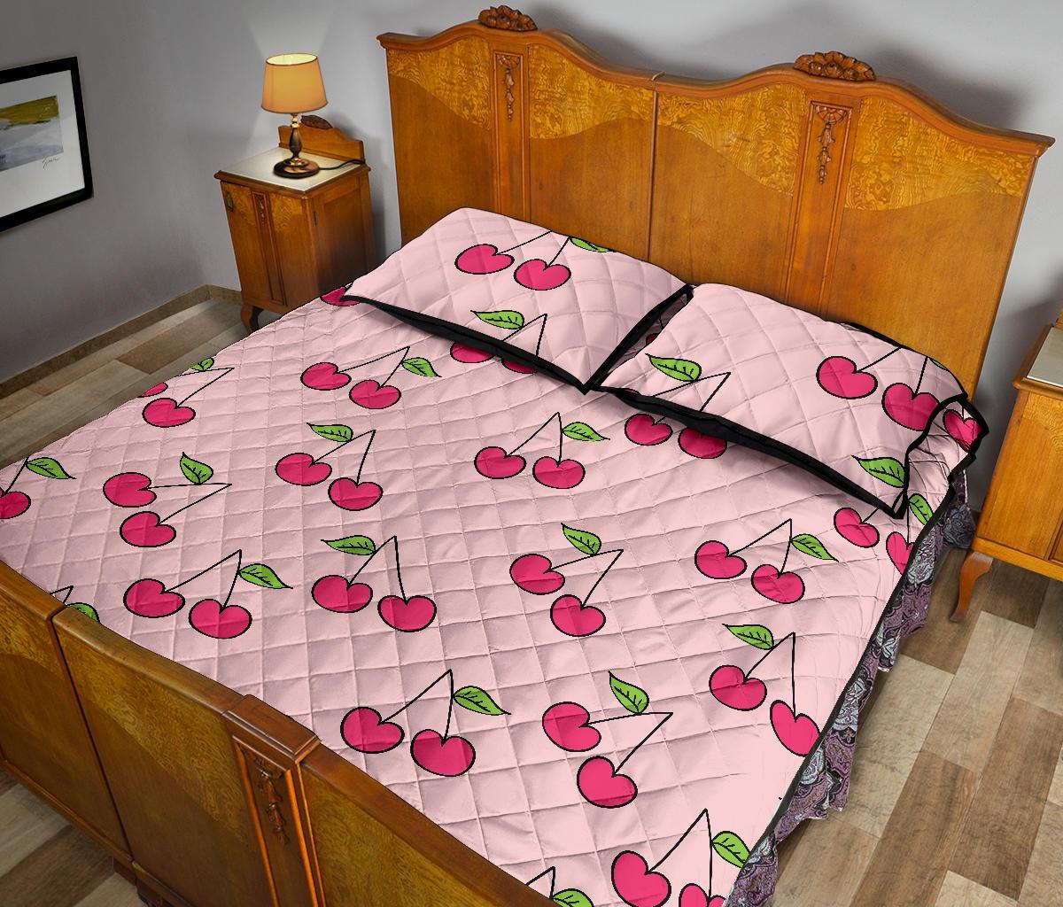 Cherry Pattern Print Bed Set Quilt-grizzshop