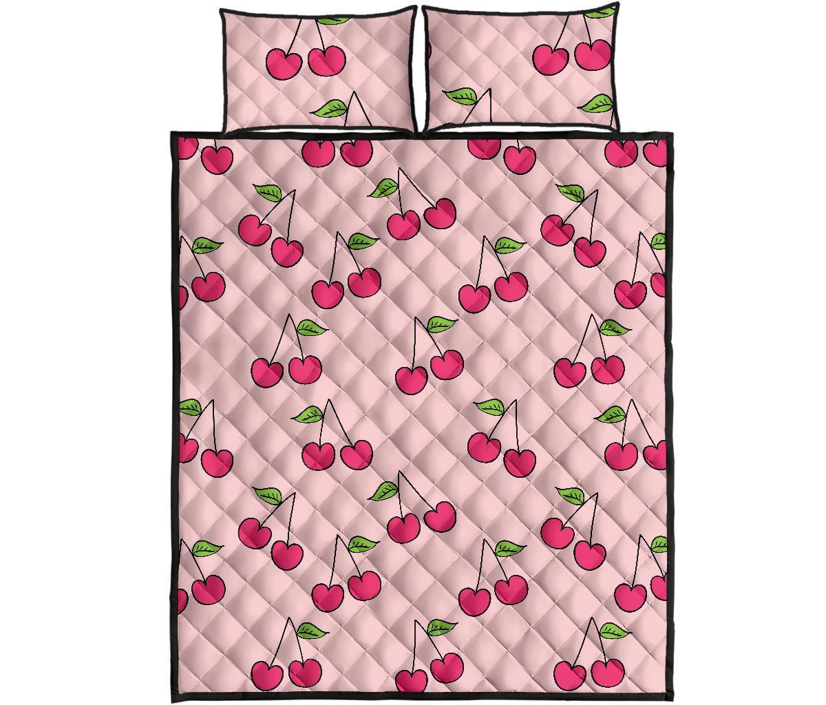 Cherry Pattern Print Bed Set Quilt-grizzshop