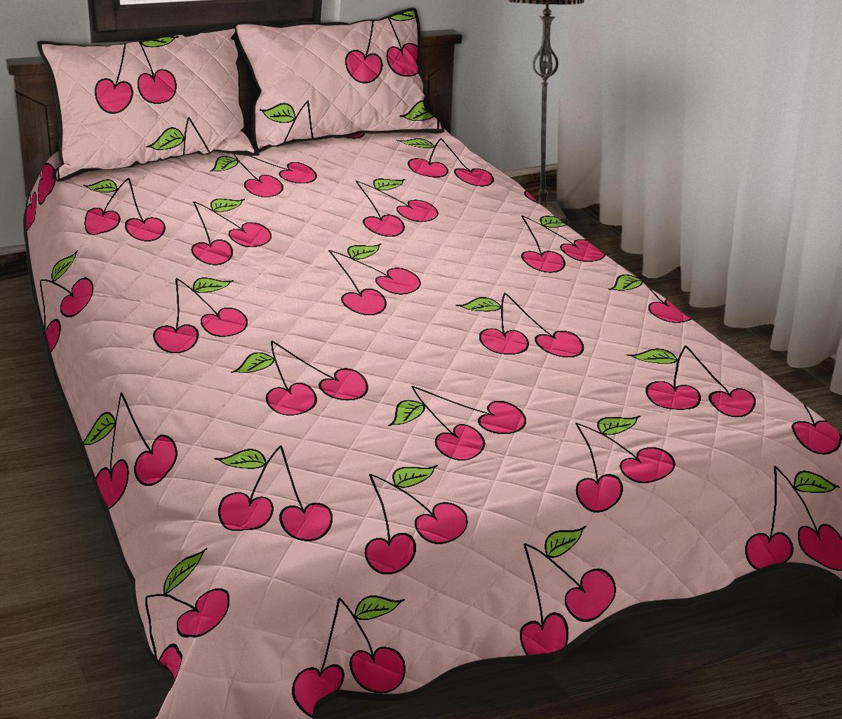 Cherry Pattern Print Bed Set Quilt-grizzshop