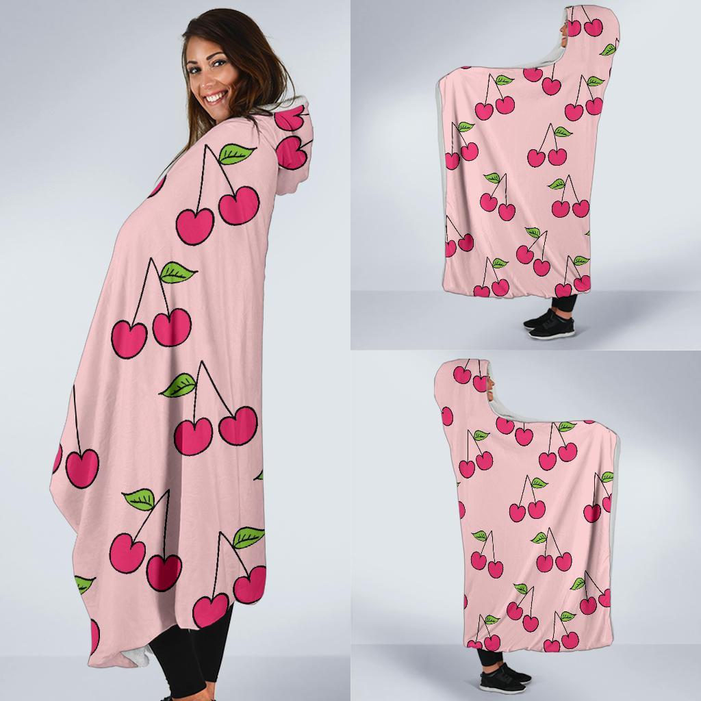 Cherry Pattern Print Hooded Blanket-grizzshop