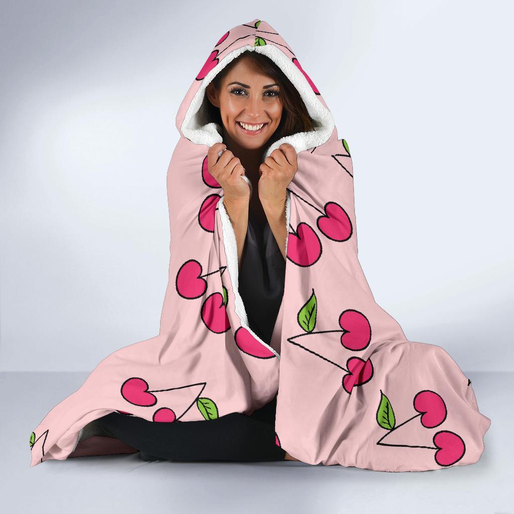 Cherry Pattern Print Hooded Blanket-grizzshop
