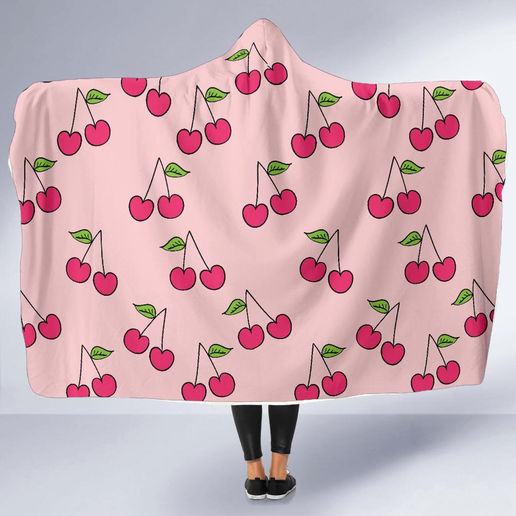 Cherry Pattern Print Hooded Blanket-grizzshop