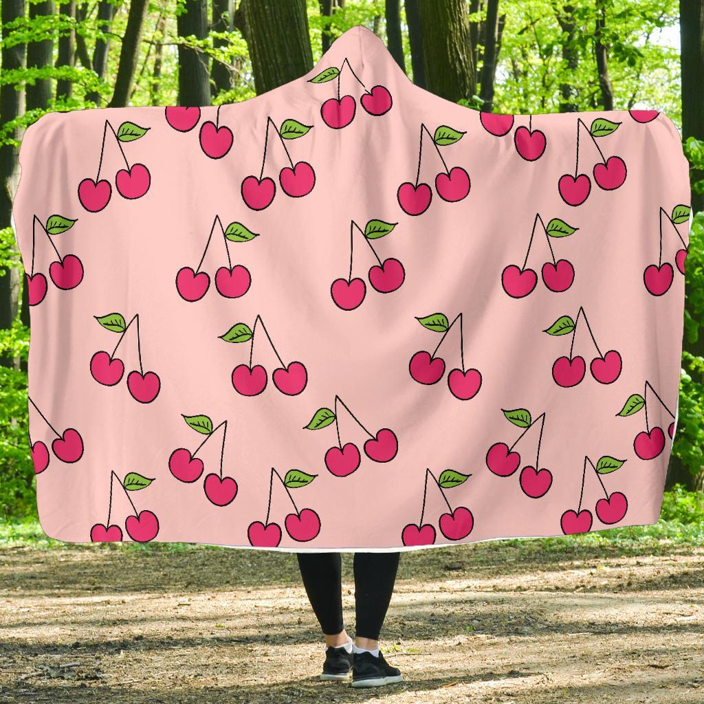 Cherry Pattern Print Hooded Blanket-grizzshop