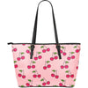 Cherry Pattern Print Leather Tote Bag-grizzshop