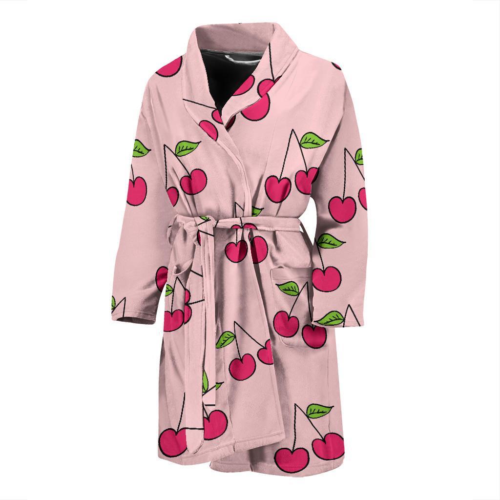 Cherry Pattern Print Men Long Robe-grizzshop