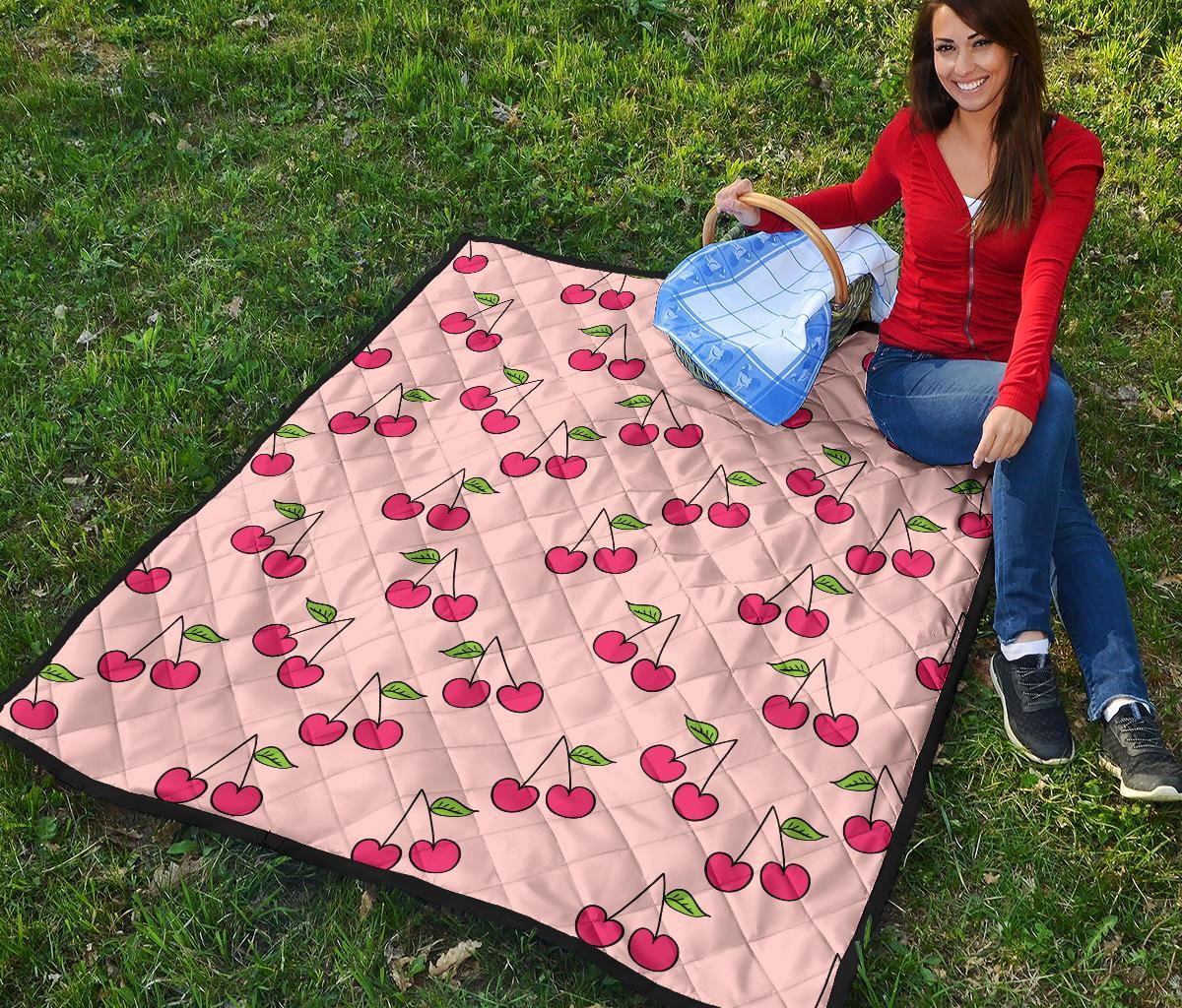 Cherry Pattern Print Quilt-grizzshop