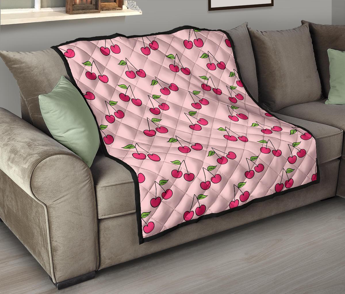 Cherry Pattern Print Quilt-grizzshop