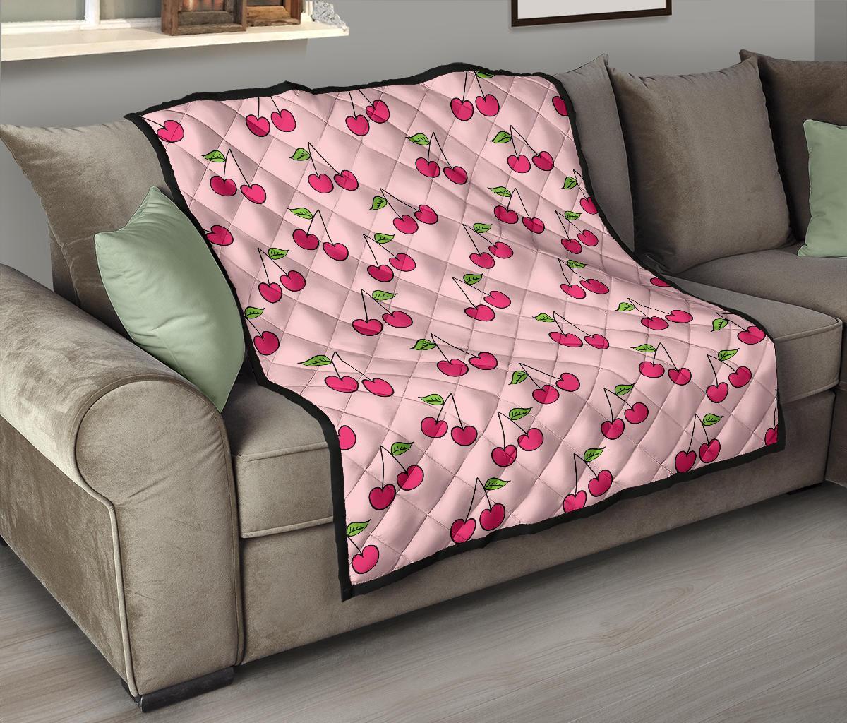 Cherry Pattern Print Quilt-grizzshop