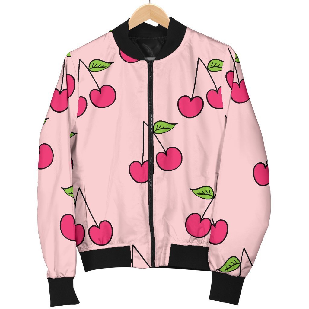 Cherry Pattern Print Women Casual Bomber Jacket-grizzshop