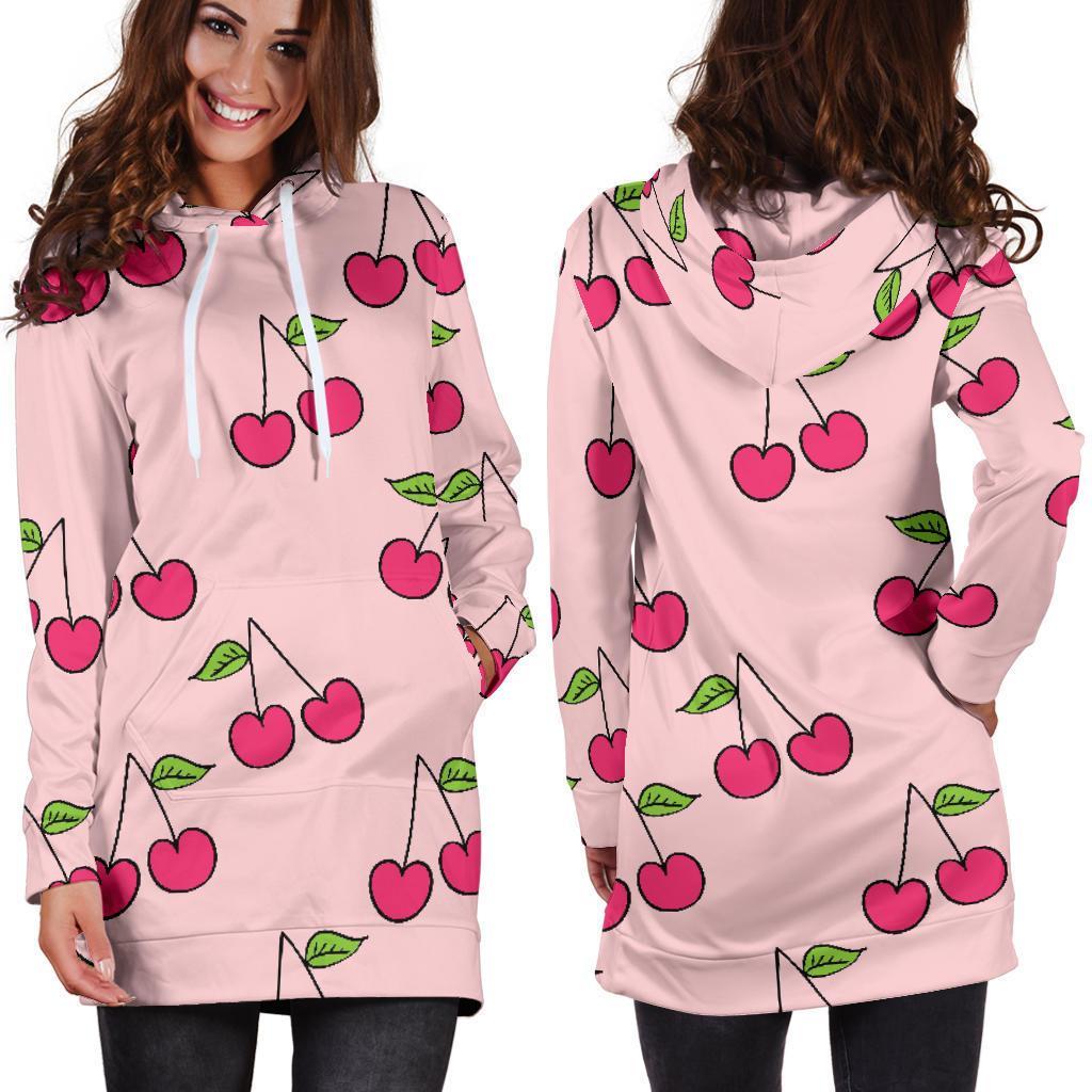 Cherry Pattern Print Women Hoodie Dress-grizzshop