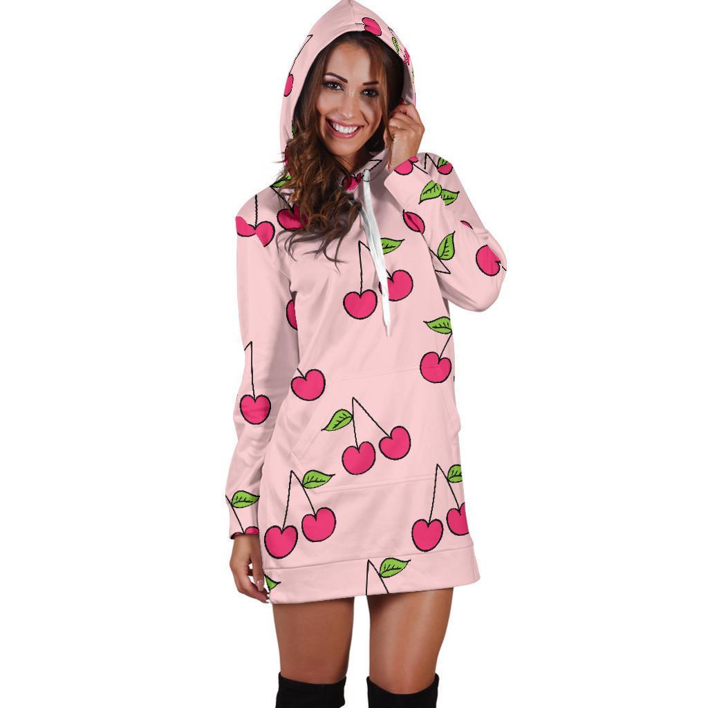 Cherry Pattern Print Women Hoodie Dress-grizzshop