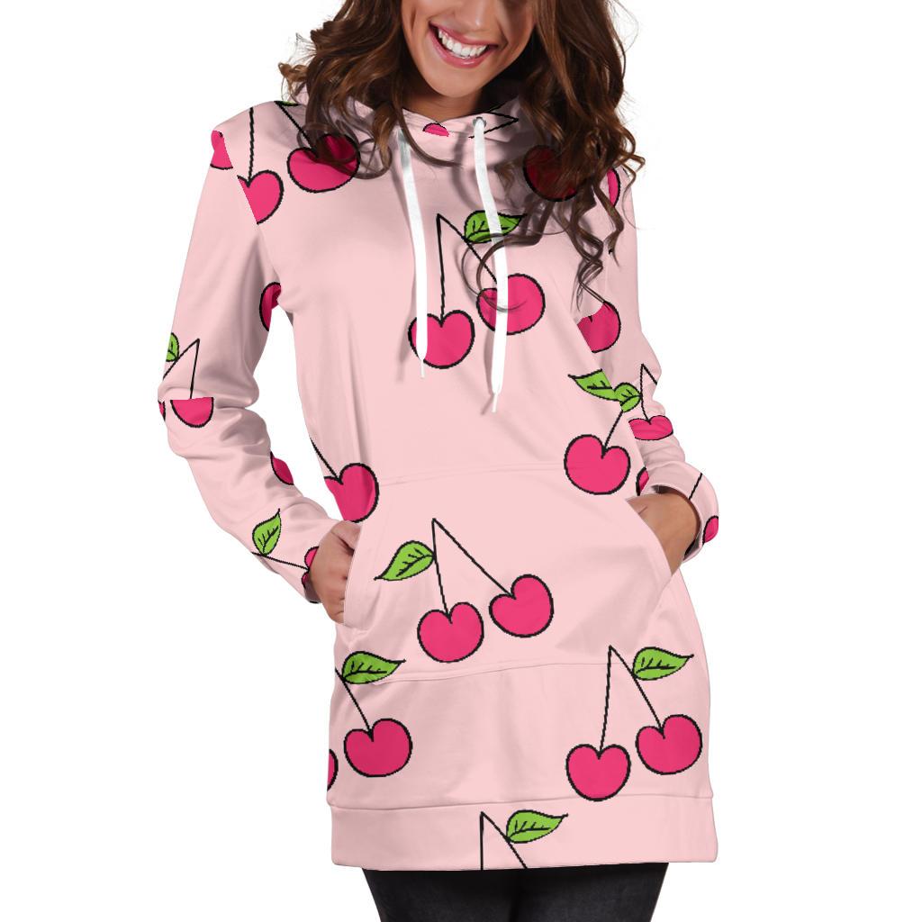 Cherry Pattern Print Women Hoodie Dress-grizzshop