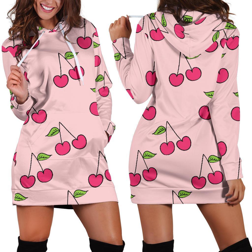 Cherry Pattern Print Women Hoodie Dress-grizzshop