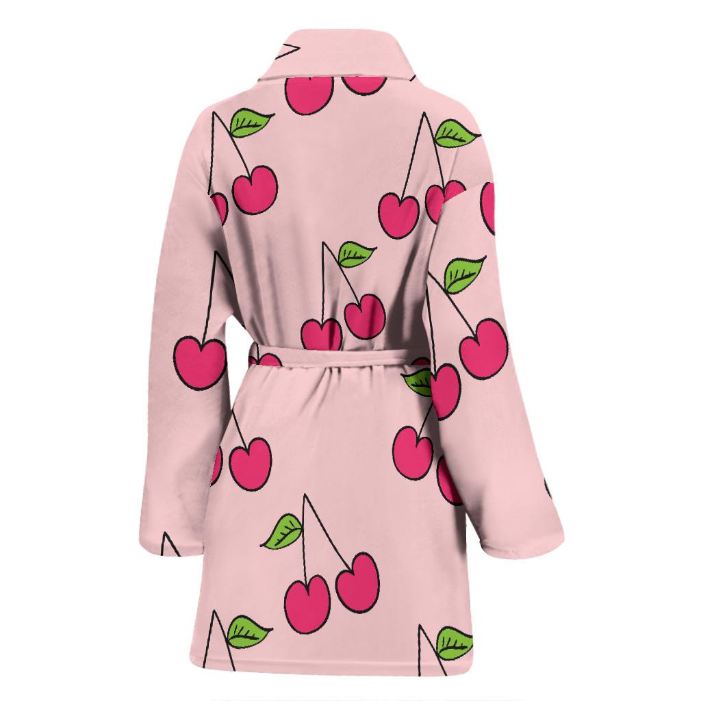 Cherry Pattern Print Women Long Robe-grizzshop