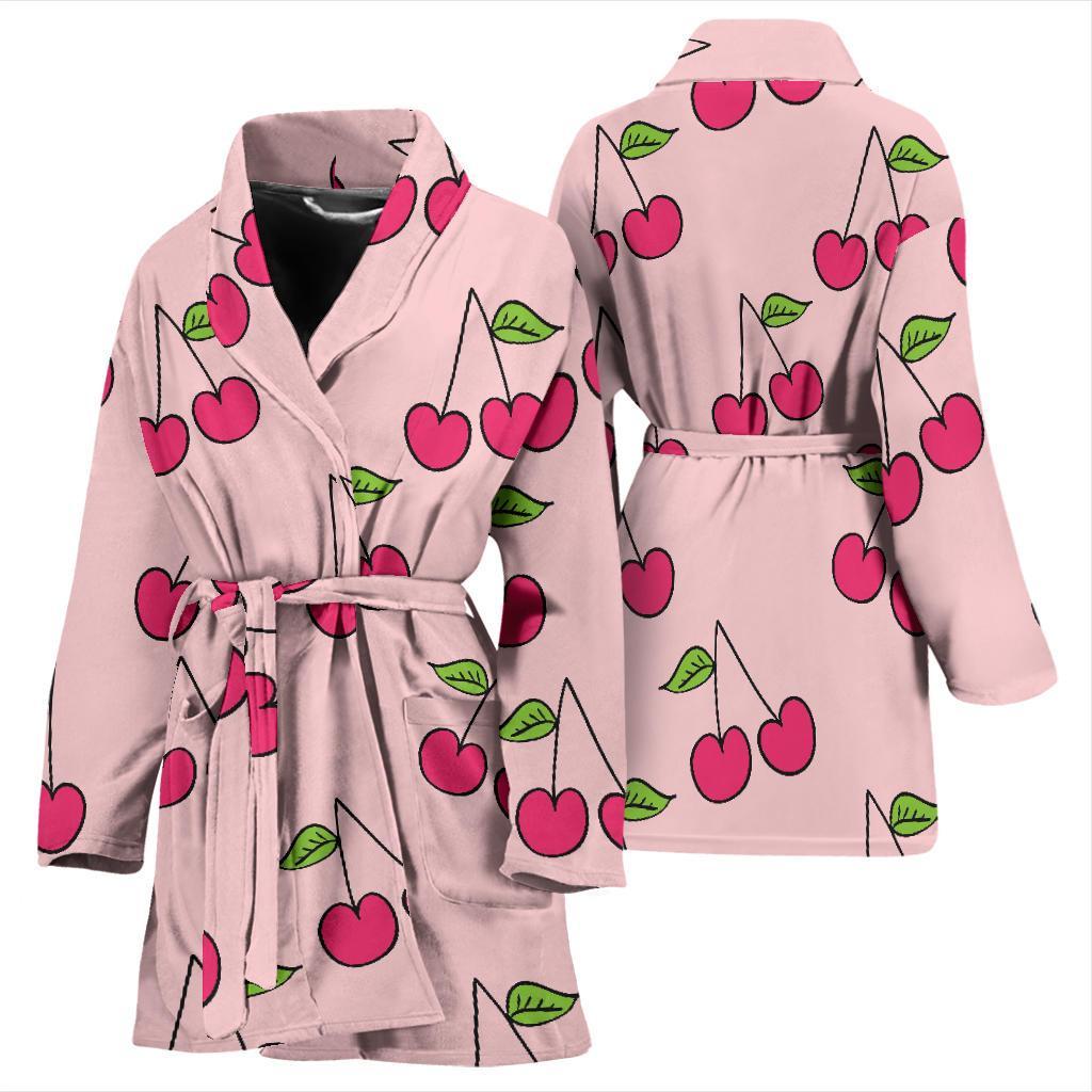 Cherry Pattern Print Women Long Robe-grizzshop