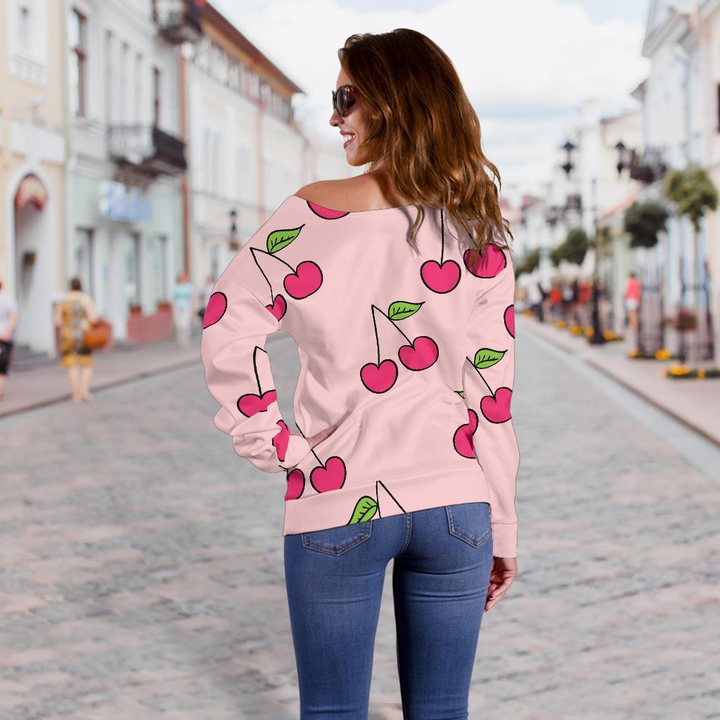 Cherry Pattern Print Women Off Shoulder Sweatshirt-grizzshop