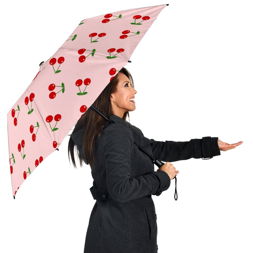 Cherry Pink Pattern Print Automatic Foldable Umbrella-grizzshop