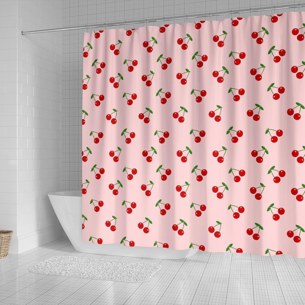 Cherry Pink Pattern Print Bathroom Shower Curtain-grizzshop