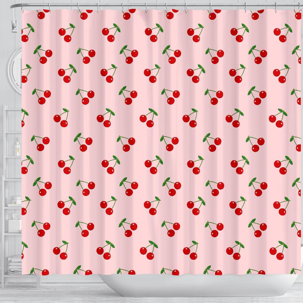 Cherry Pink Pattern Print Bathroom Shower Curtain-grizzshop