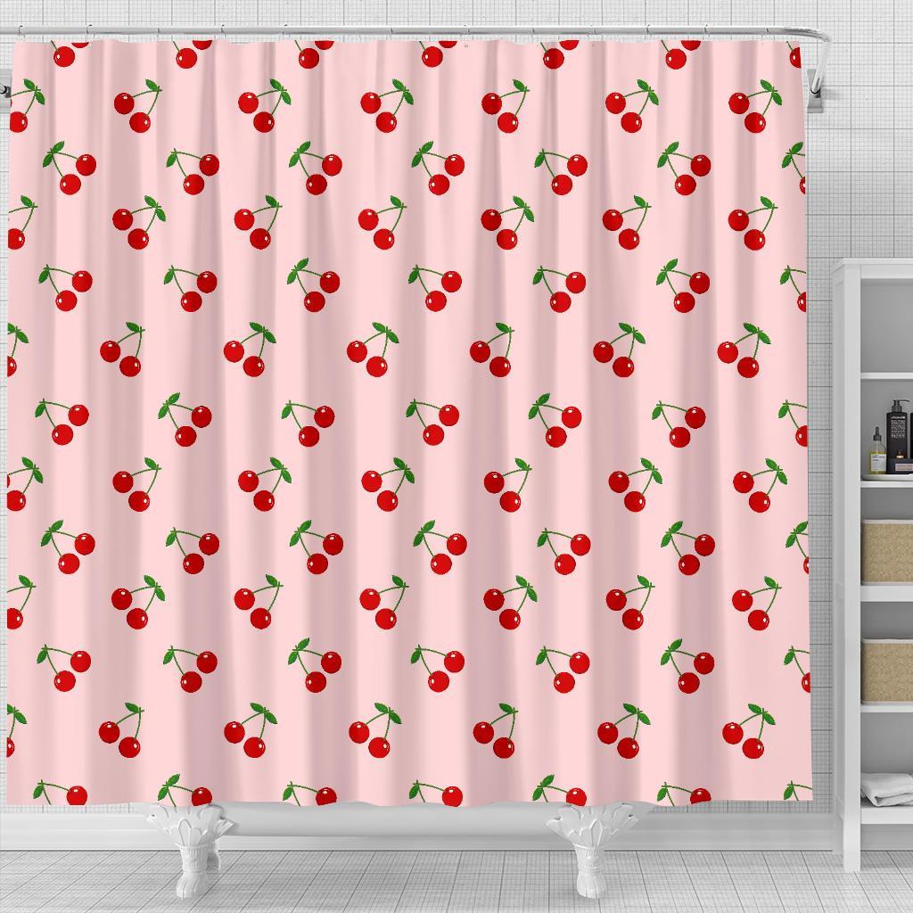 Cherry Pink Pattern Print Bathroom Shower Curtain-grizzshop