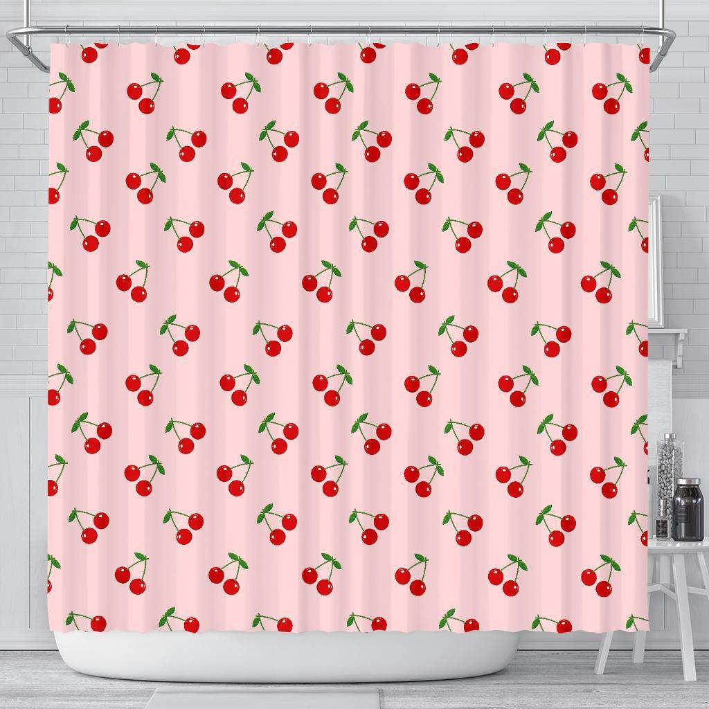 Cherry Pink Pattern Print Bathroom Shower Curtain-grizzshop