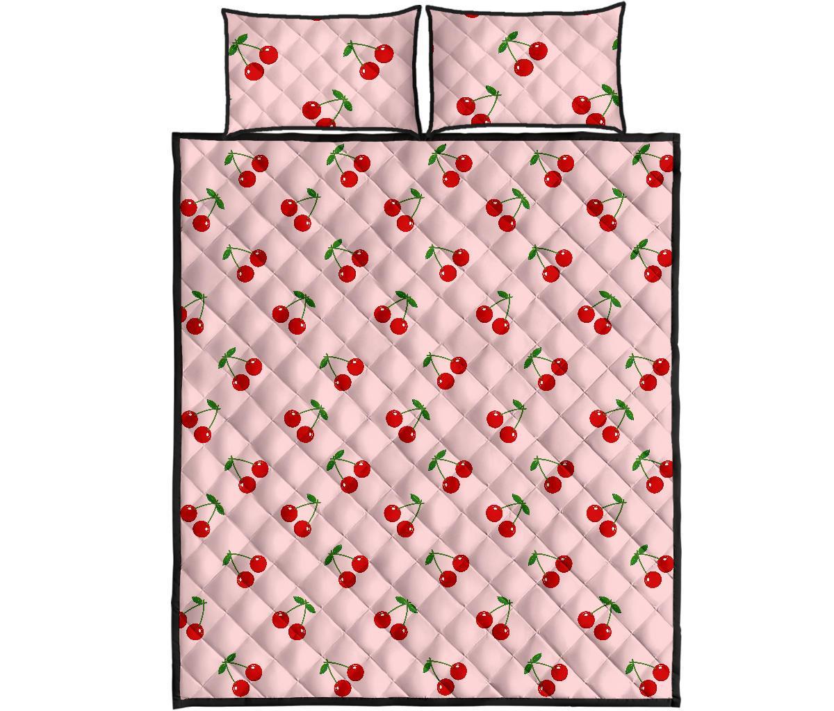 Cherry Pink Pattern Print Bed Set Quilt-grizzshop