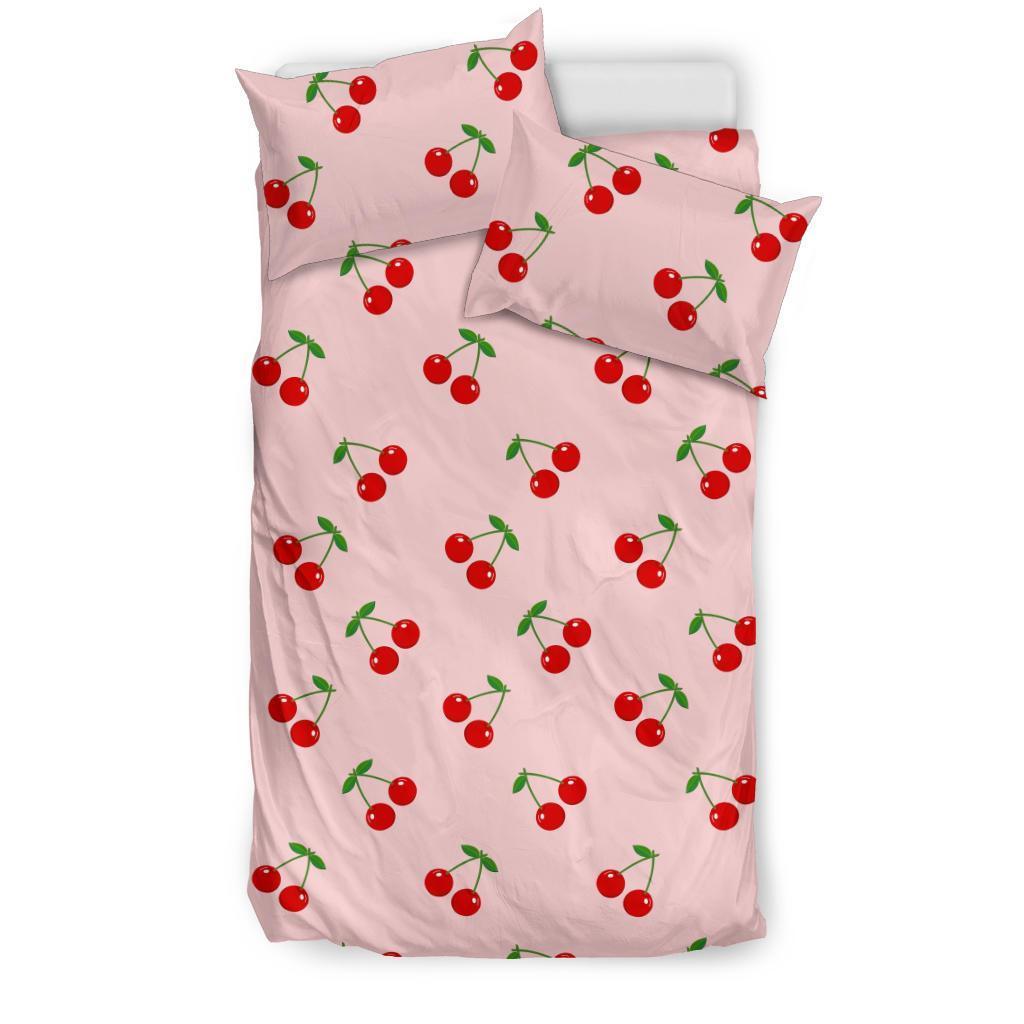 Cherry Pink Pattern Print Duvet Cover Bedding Set-grizzshop