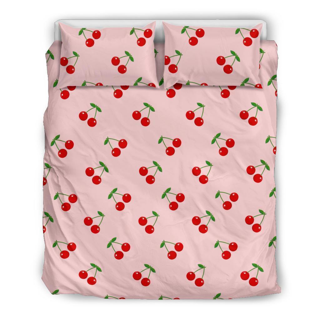 Cherry Pink Pattern Print Duvet Cover Bedding Set-grizzshop