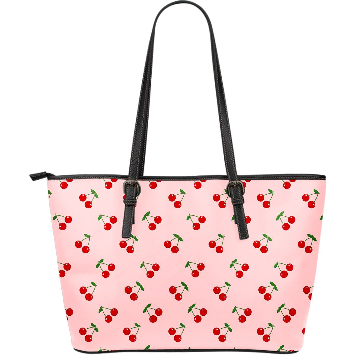 Cherry Pink Pattern Print Leather Tote Bag-grizzshop